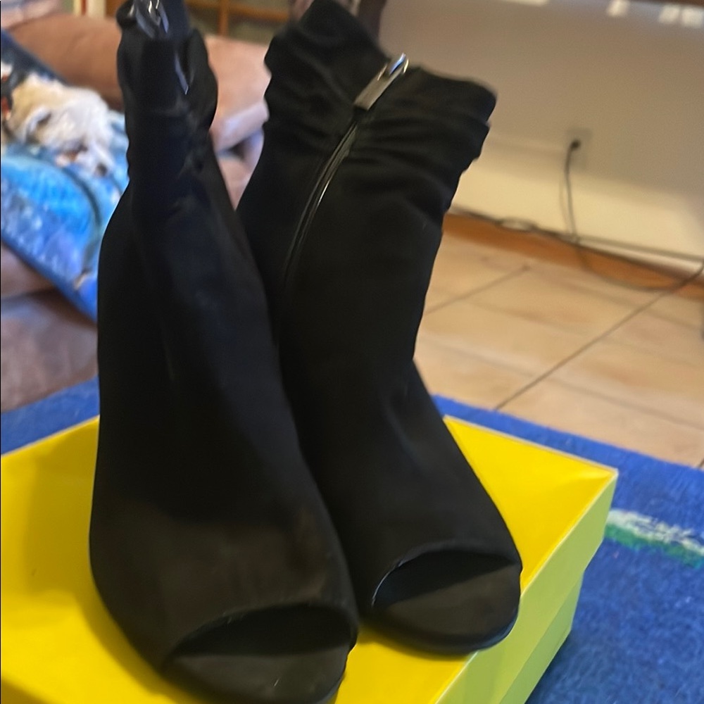 Chunky Black Women's Peep-Toe Boots